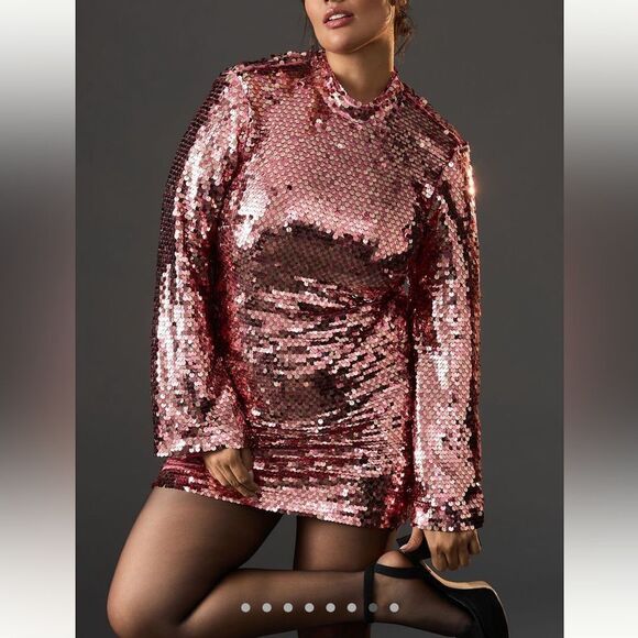 Maeve Long -sleeve Mock-Neck Sequin Mini Dress - Picture 8 of 9